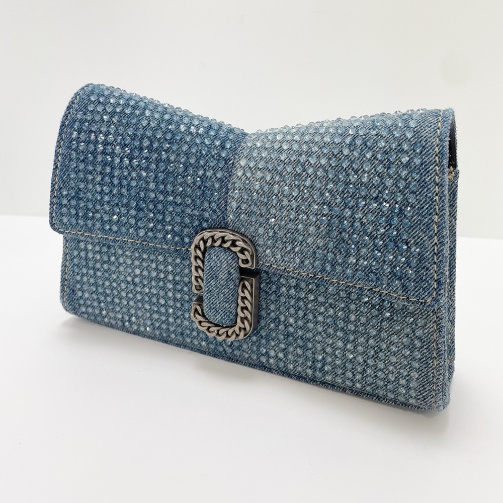 Marc Jacobs The Crystal Denim St. Marc Chain Wallet Crossbody Bag Blue - Picture 7 of 16